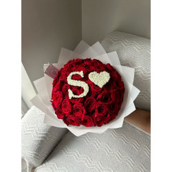 Bouquet roses avec lettre